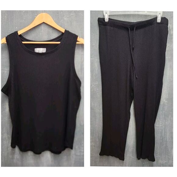 Cuddle Duds Pajama Set Black Ribbed Soft Knit Loungewear monochromatic large - Picture 1 of 16